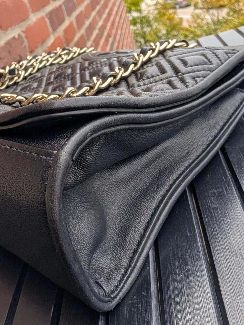 Tory Burch Fleming Quilted Leather Convertible Shoulder Bag Black Gold